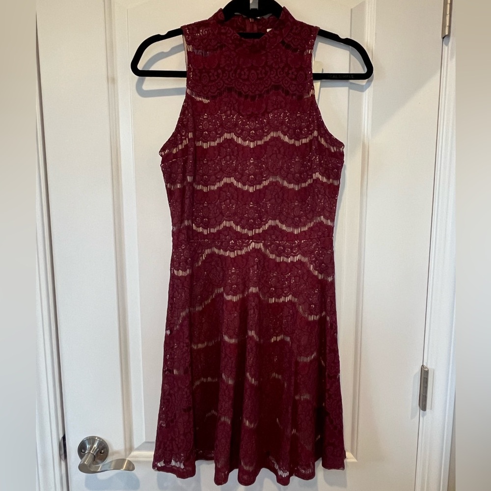 LOVE, FIRE - Burgundy Lace Sleeveless Lined Fit & Flare Dress - XS / Small NWT